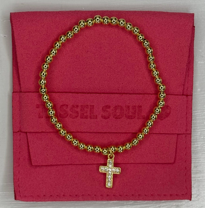 Pave Diamond Cross Charm Bracelet