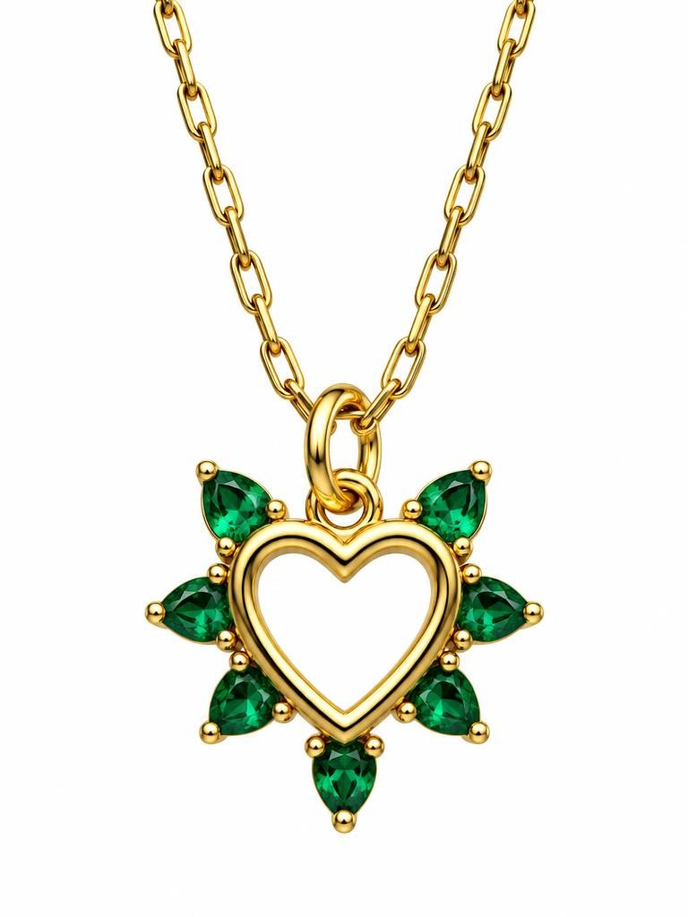 Emerald Exploding Heart Necklace