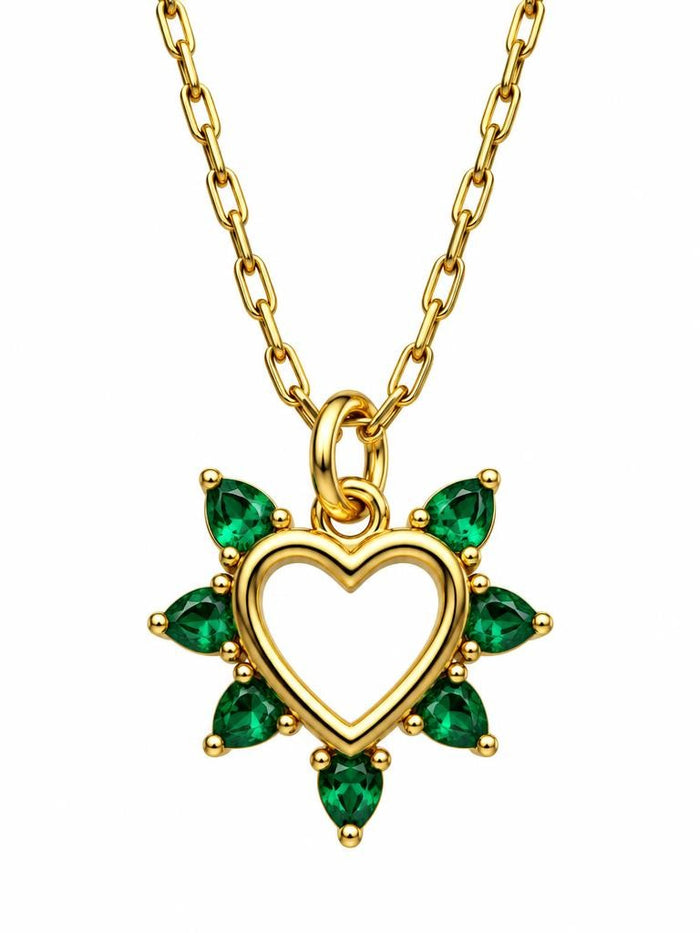 Emerald Exploding Heart Necklace