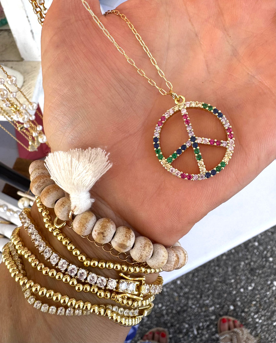 Gemstone Peace Sign Necklace
