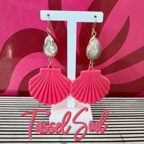 Hot Pink Scallop Earrings