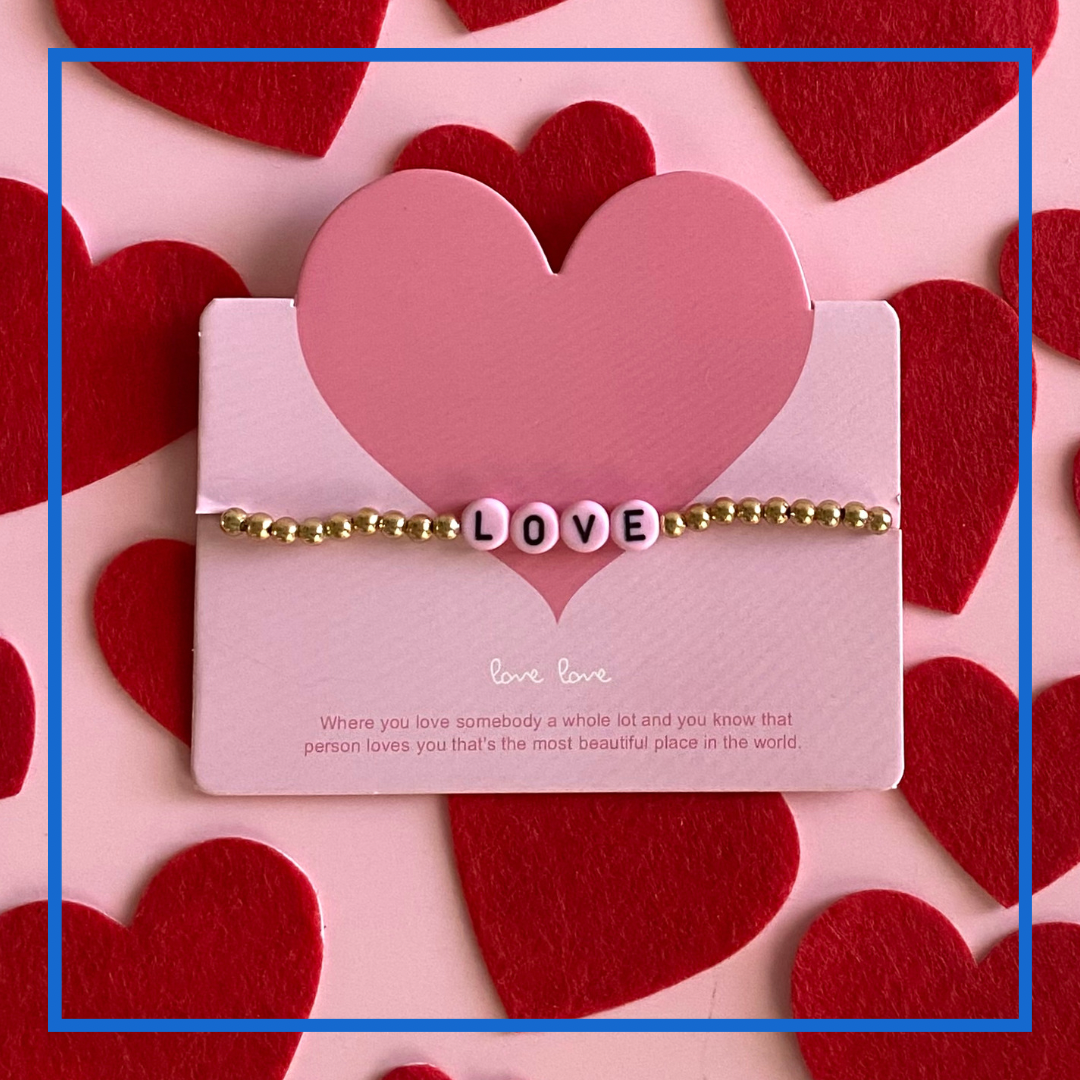 Carded Heart Word Bracelet - Pink