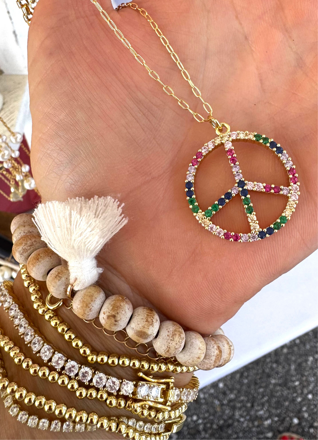 Gemstone Peace Sign Necklace