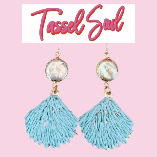 Mother Of Pearl Scallop Earrings - Blue