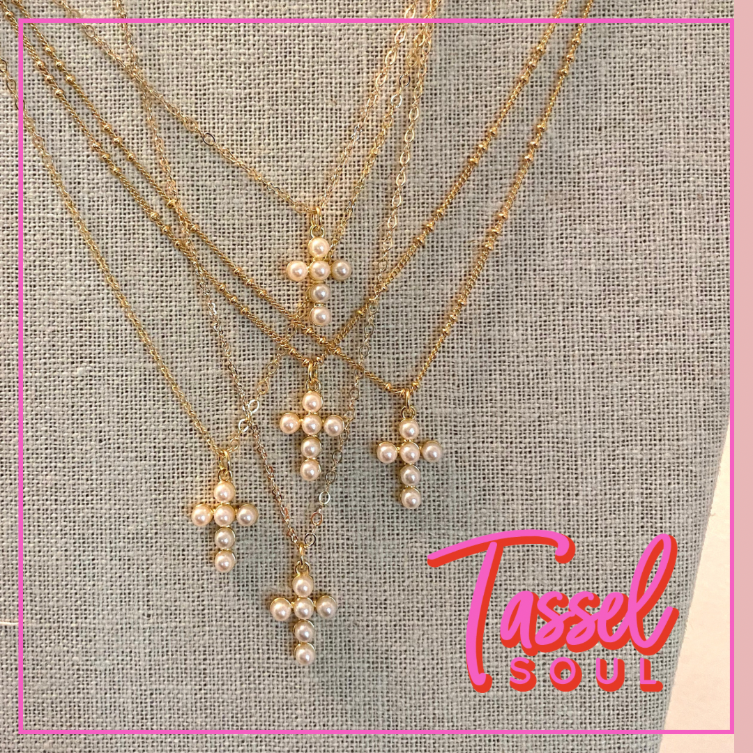 Pearl Cross Necklace - Medium