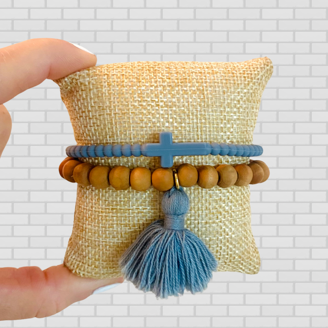 Faith & Tassel Bracelet Combo - Denim